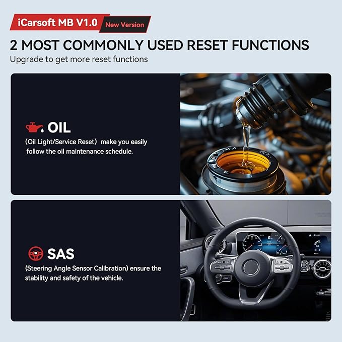 iCarsoft OBD2 Scanner MB V1.0 for Mercedes Benz/Sprinter/Smart, All System Diagnostic Tool Oil/SAS Reset Battery Test 10 OBD2/EOBD Modes CAN Car Scan Code Reader/DTC Lookup/Live Data/Freeze Frame