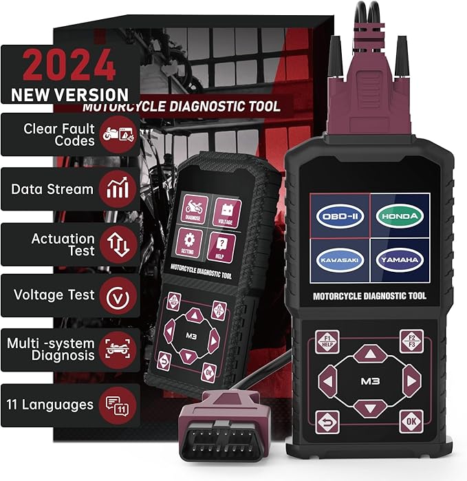 Motorcycle Diagnostic Tool OBD2 Motorcycle Fault Code Readers Scan Tool Motorcycle Code Reader Scaner Compatible with Yamaha 2/3/4P, Kawasaki 4-6P, Honda 4P, OBDII（Not Applicable to Bike）