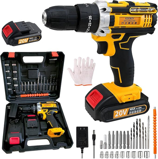Cordless Drill with Battery and Charger, Power Drill Cordless, Electric drill Set with 3/8 Keyless Chuck, 25+3 Torque Settings for Screwdriving, Drilling (1Battery)