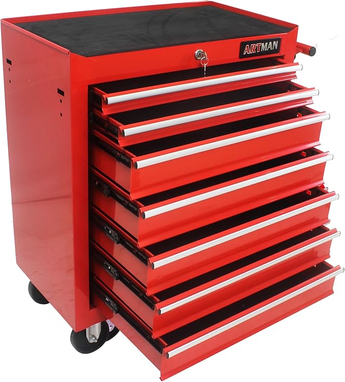 Rolling Tool Chest Metal Tool Box with Wheels Tool Cabinet Craftsman Tool Cart on Wheels Tool Box Portable Tool Box with Wheels 7 Drawers Multifunctional Tool Cart with Wheels, Red
