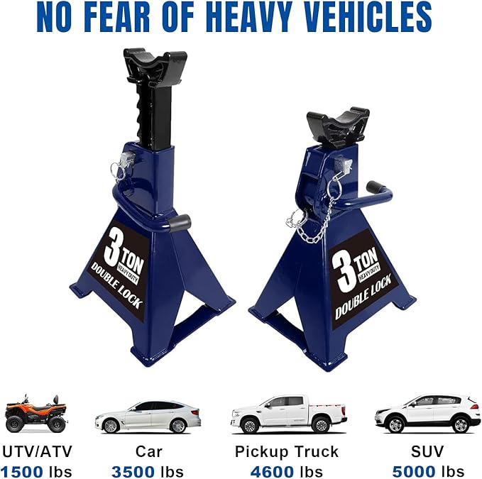 TCE AT43202U-1 Torin Steel Jack Stands: 3 Ton (6,000 lb.) Capacity, Blue, 1 Pair