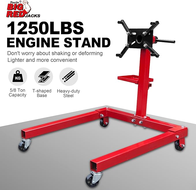 BIG RED TAM25671-2 Torin Steel Rotating Engine Stand with 360 Degree Adjustable Mounting Head and Extra Tool Storage Tray: 5/8 Ton (1,250 lb) Capacity, Red
