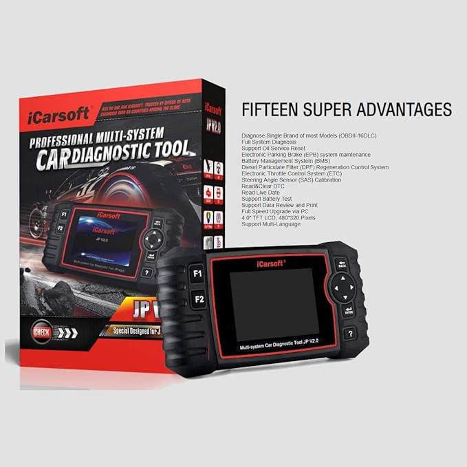 iCarsoft JP V2.0 Diagnostic Scan Tool for Japanese Vehicles Toyota/Lexus/Scion/Isuzu/Nissan/Infiniti/Mitsubishi/Honda(Acura)/Mazda/Subaru +Oil Reset +EPB+BMS+DPF+SAS+ETC+BLD+INJ