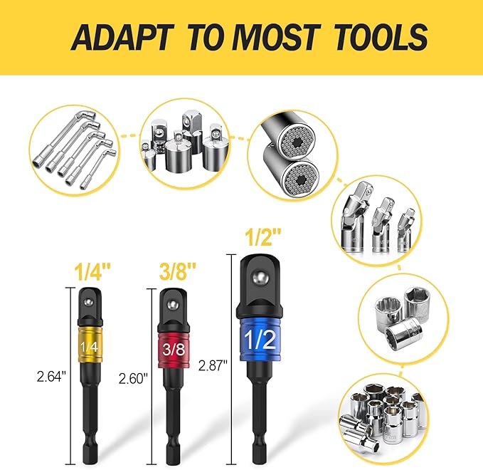 Stocking Stuffers for Men Adults Women Husband Dad Father Mother Teens Christmas Gifts Cool Gadgets 3-Piece 1/4 3/8 1/2" Socket WrenchImpact Socket Adapter Set Tools Extension Drill Adapter Bit Set