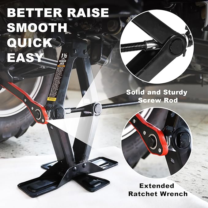 BIG RED AST10202SR Torin Wide Base Cross Car Scissor Jack: Steel Portable Quick Lift Tire Jacks Include Ratchet Wrench for Car, Truck, Sedans and MPV, 1.5 Ton (3,000 lbs) Capacity, Black