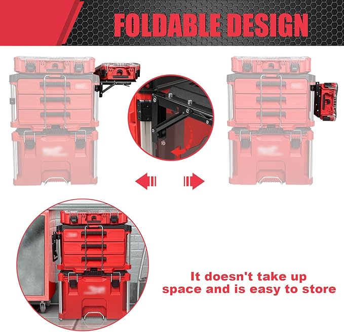 Upgrade Folding Packout Mount Compatible with Milwaukee Packout Toolbox,Side Storage for Your Packout System