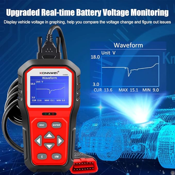KONNWEI KW860 OBD2 Scanner Car Code Reader Diagnostic Scan Tool with Enhanced Live Data Stream and Upgraded Graphing Battery Status Check Function