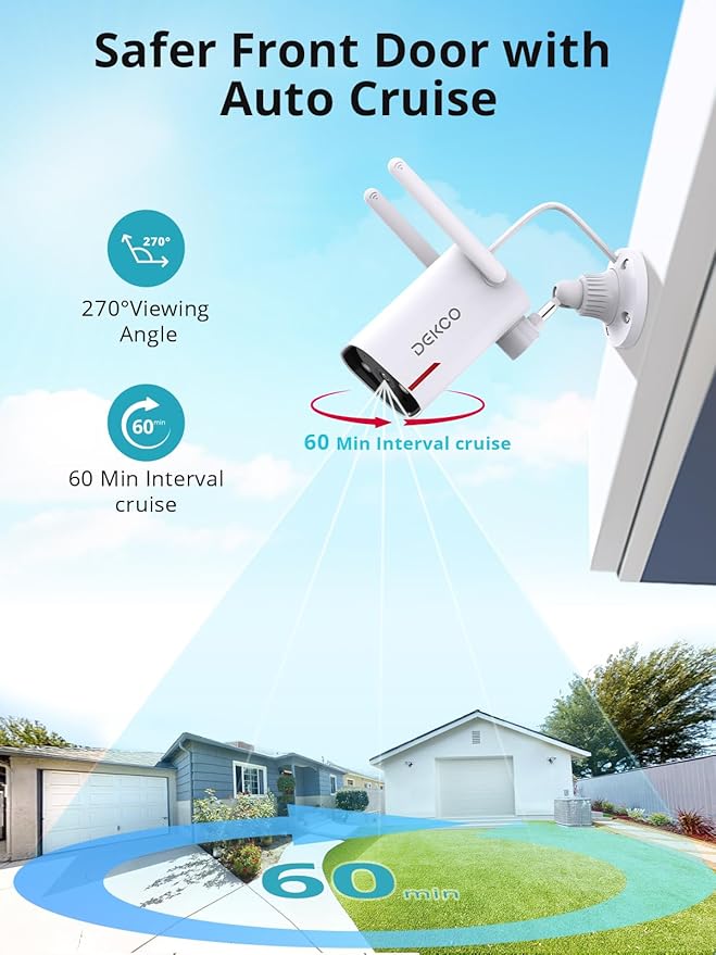 DEKCO 4 Pack Wired Home Camera Outdoor with 2K Color Night Vision, Pan Rotating 180° Security Cameras Support 24/7 Recording, 2.4&5G WiFi, AI Human Auto Tracking, Work with Alexa/Google Assistant