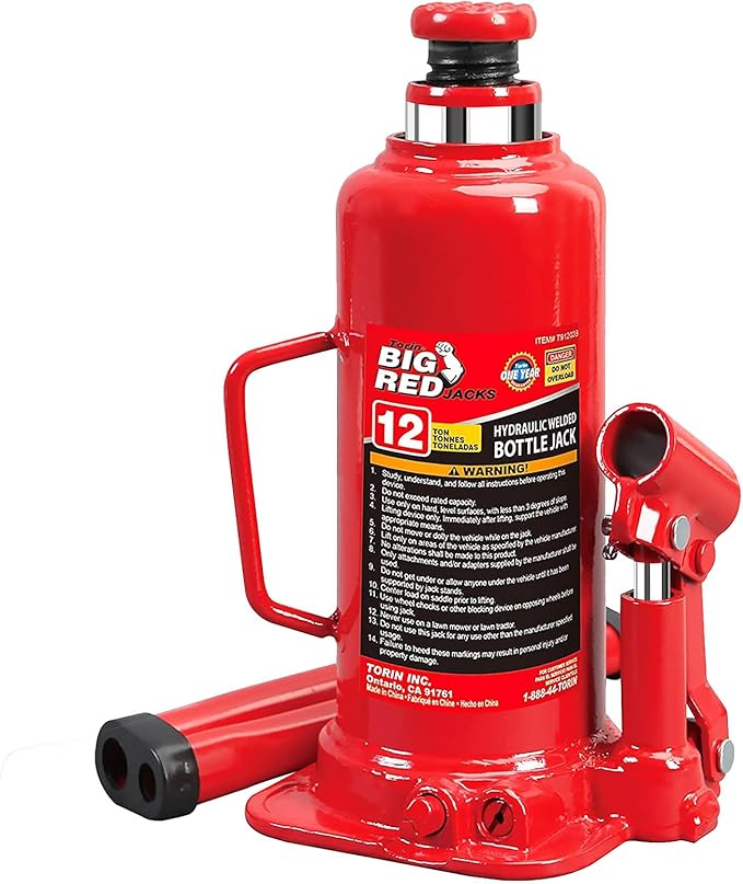 BIG RED T91203B-1 Torin Hydraulic Welded Bottle Jack, 12 Ton (24,000 lb.) Capacity, Red