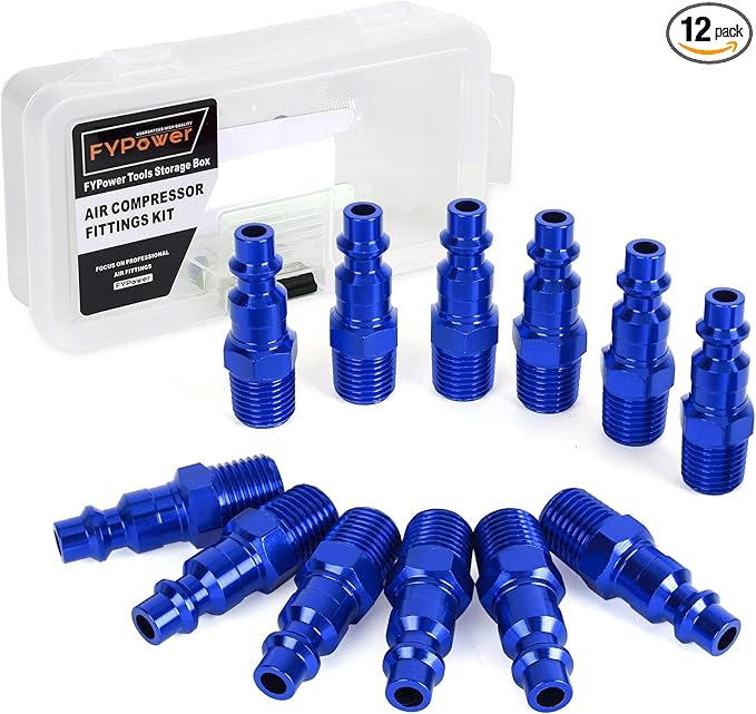 Air Hose Fittings, 12 Pieces I/M Industrial Type Air Plugs with 1/4" NPT Male Threads, Blue
