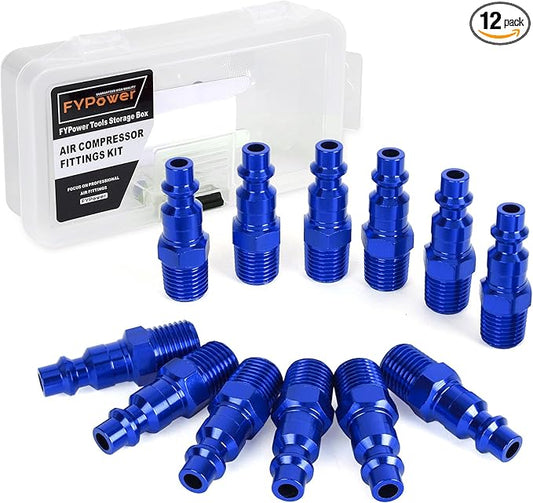 Air Hose Fittings, 12 Pieces I/M Industrial Type Air Plugs with 1/4" NPT Male Threads, Blue