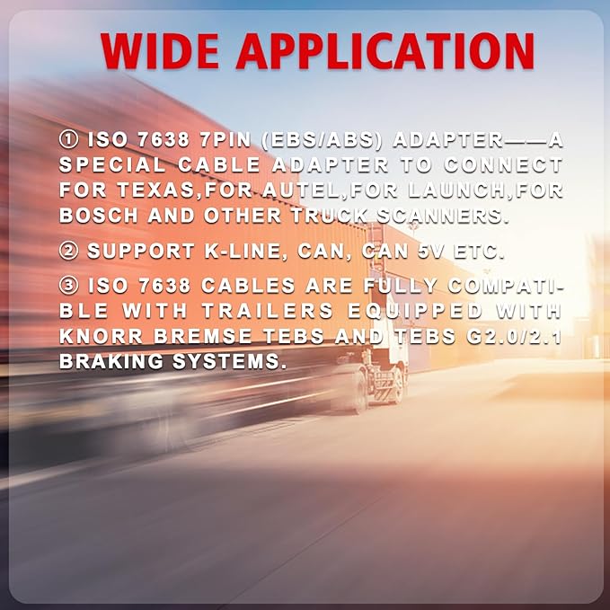 ISO 7638 7pin (EBS/ABS) Adapter,Trailer and Truck Diagnostic Cable to Connect for Autocom Trailer Diagnostic,for Texas, for Bosch and Heavy Duty OBD2 Truck Scanner Support K-Line,Can,Can 5V