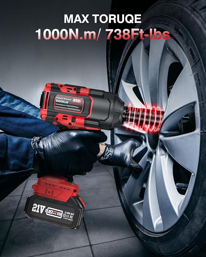 1000Nm(738ft-lbs) Cordless Impact Wrench High Torque w/ 2x 4.0Ah Battery, Electric Impact Wrench 1/2 Inch, Power Battery Impact Gun 1/2 Drive, Fast Charger, 4 Sockets for Truck RV Car