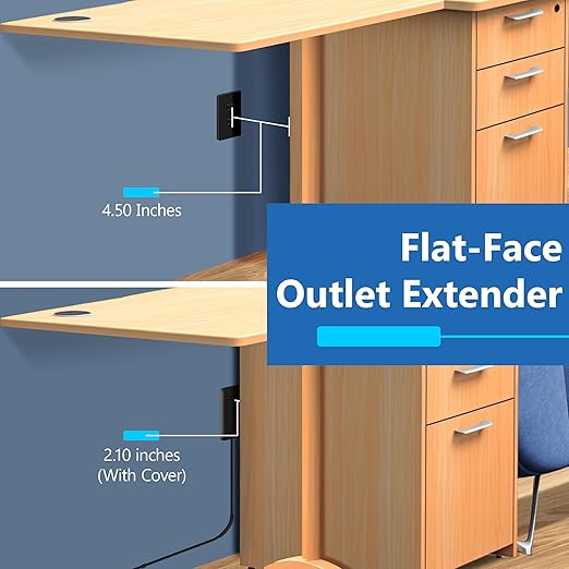 LIDER Outlet Extender with 3 Receptacles, 21W USB Type-A, and 2 USB Type-C, Ultra-Thin Wall Plate Plug with Cord Extender, 3-Outlet Power Strip, Flat-Face, Slim Design, Modern, 8ft Cord, Black