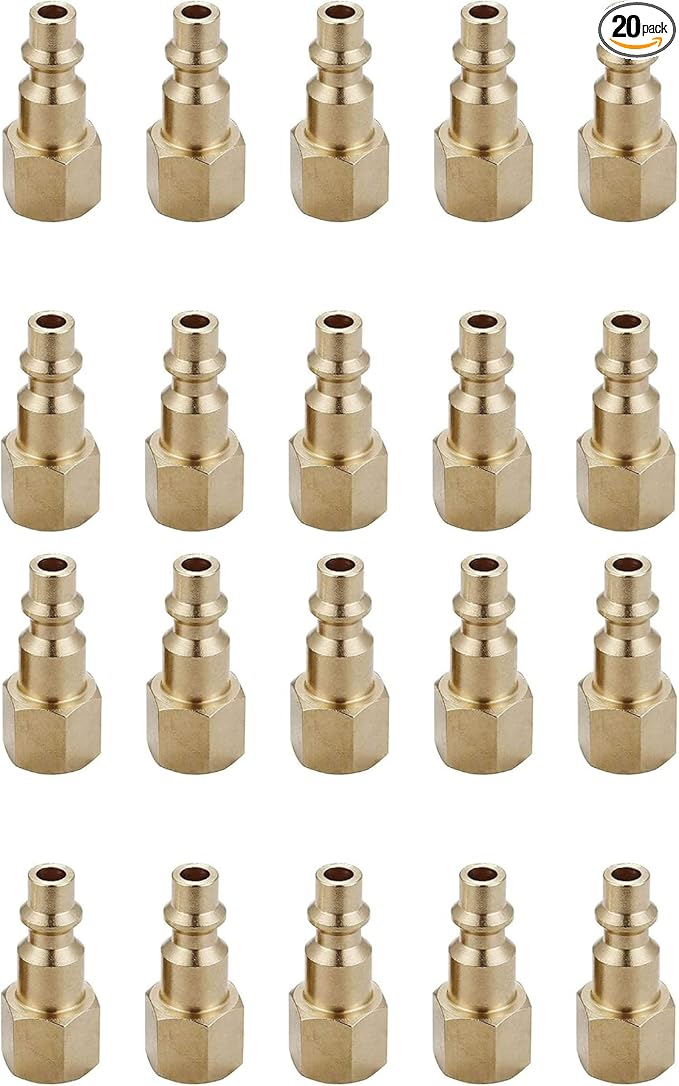 Air Hose Fittings And Quick Connect Air Fittings, 1/4 Inch NPT Brass Female Air Coupler Plug (20 Piece) Industrial Type D, Air Compressor Fittings
