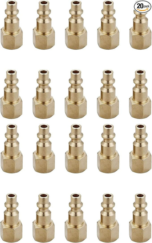 Air Hose Fittings And Quick Connect Air Fittings, 1/4 Inch NPT Brass Female Air Coupler Plug (20 Piece) Industrial Type D, Air Compressor Fittings