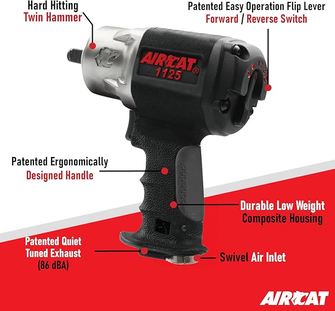 AIRCAT Pneumatic Tools 1125: 1/2" Composite Impact Wrench 1250 ft-lbs