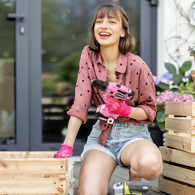POPULO Pink Tool Kit 236-Piece with Cordless 20V 2000mAh Power Drill Driver, Lady's Basic Home Tool Set with 12-Inch Pink Tool Bag, Electric Drill Sets Combo Kit for Women, House, DIY