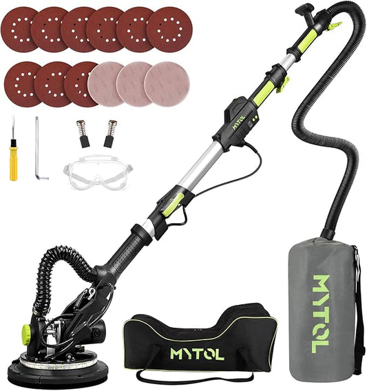 Drywall Sander, 7.2A Electric Drywall Sander with Vacuum Dust Collection, LED Light, 6 Variable Speed Digital Display 900-1800RPM, Foldable & Extendable Handle, 9 Sanding Discs&3 Grid Sandpaper