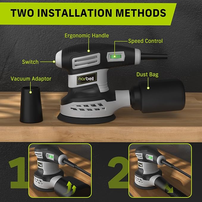 Orbital Sander 3.0AMP(360W),14000RPM Random Orbit Sander Tool with 6 Variable Speeds, 5" Electric Palm Sander Kit with Dust Bag,15pcs Sandpapers for Woodworking & Sanding, Light Gray
