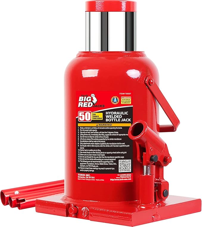 BIG RED 50 Ton (100,000 LBs) Torin Welded Hydraulic Car Bottle Jack for Auto Repair and House Lift, Red, TAM95007