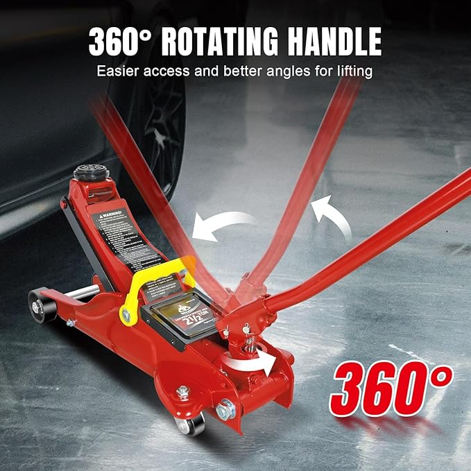 Floor Jack 2.5 Ton (5500 LBs) Hydraulic Low Profile Trolley Car Jack, Lifting Range 3.5" to 14", Fit Use for Automotive Sedans, Red
