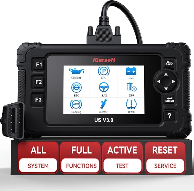 iCarsoft US V3.0 for GM/Ford/Chrysler/Jeep Bi-Directional Scan Tool, Full System Diagnostic Code Reader Scanner, 37 Reset Functions, AUTOVIN, Full OBD2, Lifetime Free Update- 2025