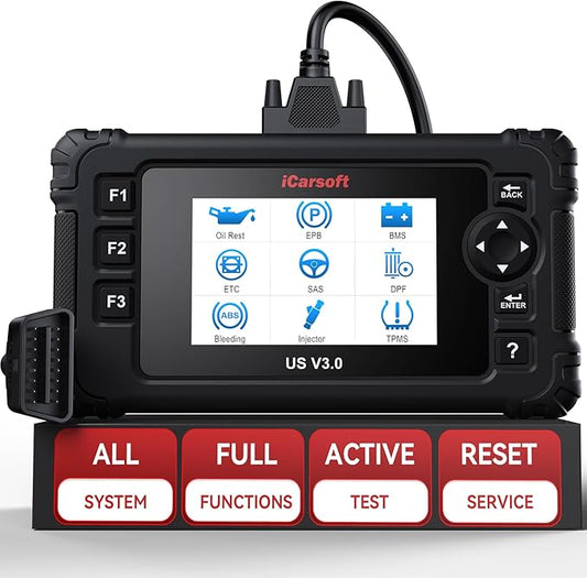 iCarsoft US V3.0 for GM/Ford/Chrysler/Jeep Bi-Directional Scan Tool, Full System Diagnostic Code Reader Scanner, 37 Reset Functions, AUTOVIN, Full OBD2, Lifetime Free Update- 2025
