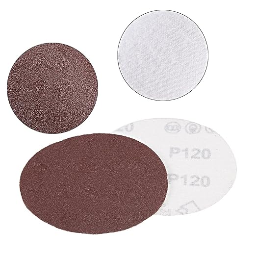 uxcell 50Pcs 4 Inch Hook and Loop Sanding Disc 120 Grits Flocking Sandpaper for Random Orbit Sander Brown