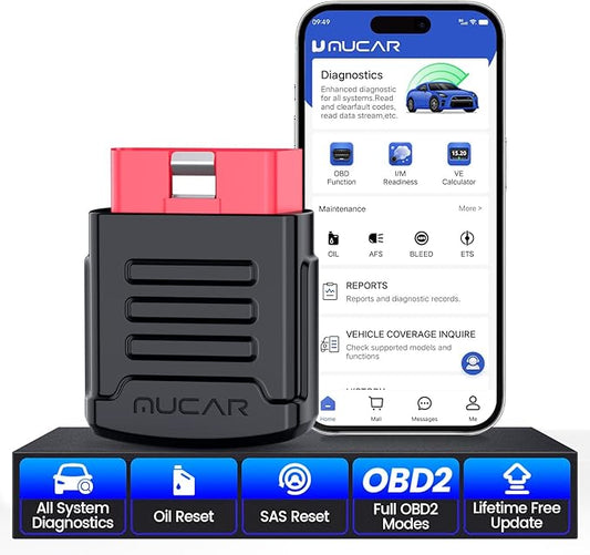 MUCAR BT200 OBD2 Scanner Bluetooth for iOS & Android, Car Scanner Diagnostic Tool for All Systems, Oil/SAS Reset(One Year Free), Check Engine Light, Auto VIN, Lifetime Free Update
