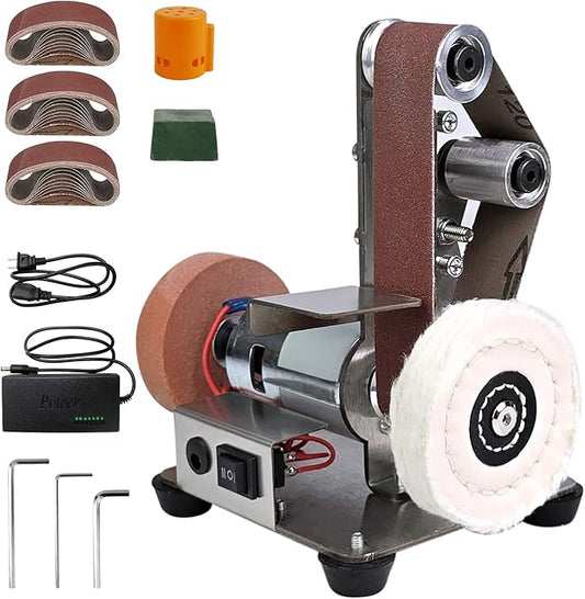 Mini Belt Sander, Electric Belt Sander for Knife Making, 7 Adjustable Speed Knife Polishing Kit, Power Belt Sanders for Woodworking DIY, Metal Work (Vertical Small Belt Sander)