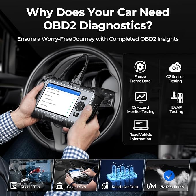 TOPDON AD500 OBD2 Scanner Car Code Reader Scan Tool, Engine ABS SRS Transmission Diagnostics Tool, FCA AutoAuth, CAN FD Protocol, Oil/Throttle/SAS/TPMS/BMS/EPB Reset Car Scanner, Free Upgrade for DIY