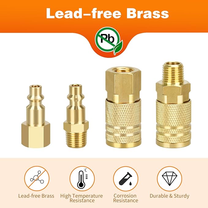 Air Coupler and Plug Kit, 14pcs Air Coupler and Plug Kit, 1/4 Inch NPT Industrial Brass Air Hose Fittings, Quick Connector Air Fittings for Automotive and Home (14pcs Coupler and Plug Kit)