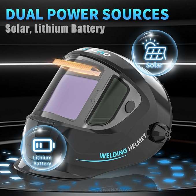 AZZUNO Auto Darkening Welding Helmet, Large Viewing 3.94"×3.82" with Side View 1.97"× 3.82", Solar Powered Welding Hood Mask with Wide Shade 4/5-8/9-13 for TIG/MIG/Stick Weld/Cut/Grind