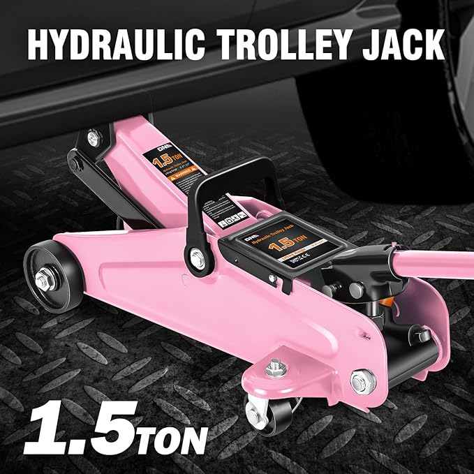 DNA MOTORING Low Profile Hydraulic Trolley Service/Floor Jack, 1.5 Ton (3000 lbs) Capacity, Lifting Range 5.3"-12", Pink, TOOLS-00327-PK