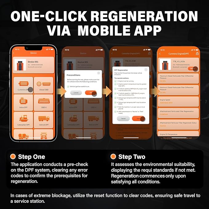 DPF Regeneration Scanner for Truckers, Emergency Reset Device, Diesel Diagnostic Scan Tool, Compatible with Mack Engines, Perform On-The-Road DPF Regen, Includes Lifelong Updates