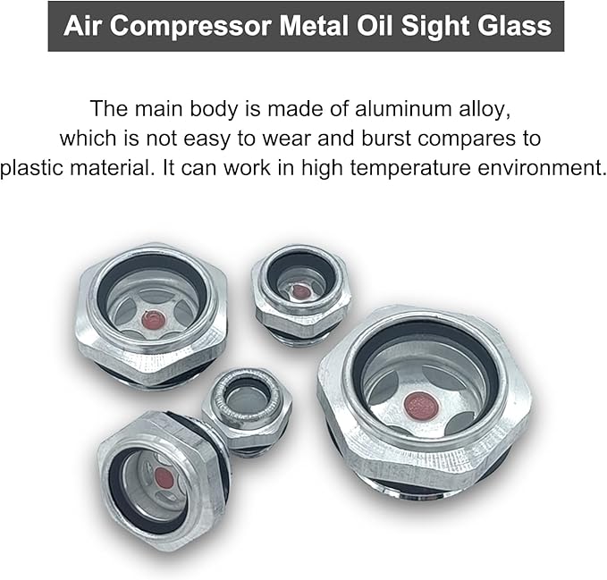 5 Pcs Oil Sight Glass 1/4'' 1/2'' 3/4'' 3/8'' 1'' Male Threaded Stainless Steel Sight Glass Oil Liquid Level Gauge Oil Indicator Window Hydraulic Tank Sight Glass for Pump Air Compressor Fittings