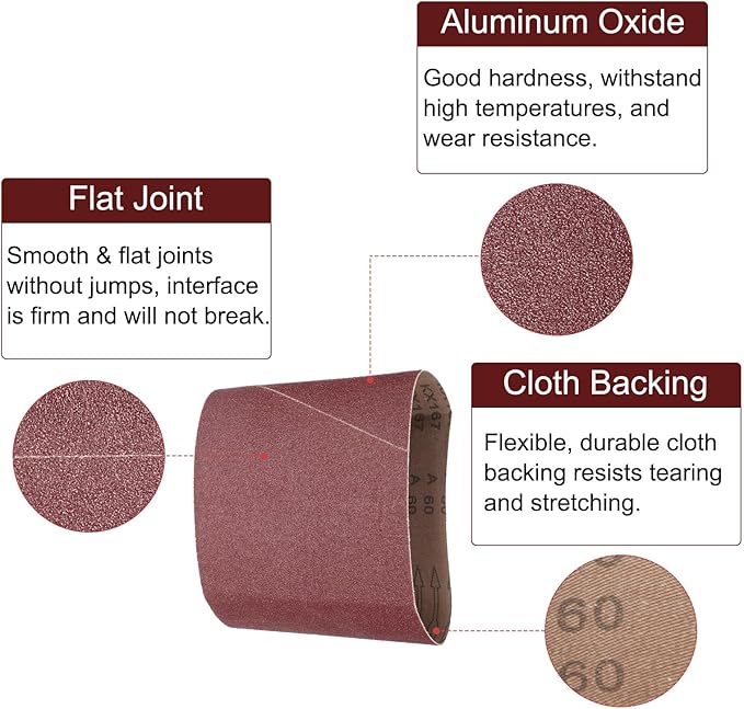 uxcell 2pcs 8" x 19" Sanding Belts 60 Grits Aluminum Oxide Abrasive Belt Sander Paper Sanding Papers for Metal Wood Grinding Polishing, Reddish Brown