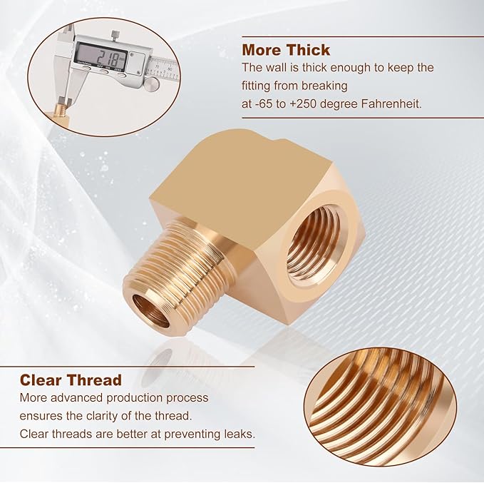 2pcs 1/8” Brass Fittings 90 Degree Barstock Street Elbow 1/8" NPT Male Pipe to 1/8" NPT Female Pipe 1/8 NPT Elbow Forged Brass Pipe Fittings