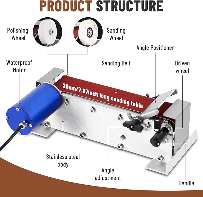 200W Electric Belt Sander 2 x 21-Inch Waterproof, Wide Belt Sanding Polishing Grinding Machine, Diy Electric Belt Sander Knife Sharpener Grinding Polishing Machine for Metal, Woodworking
