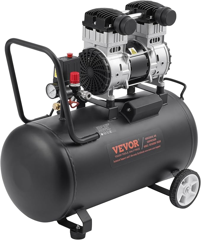 VEVOR Air Compressor, 15 Gallon Steel Tank, 2HP 5.3 CFM@90 PSI Oil Free Air Compressor & Max. 125PSI Pressure, 78dB Ultra Quiet Portable Compressor, for Auto Repair, Tire Inflation, Spray Painting