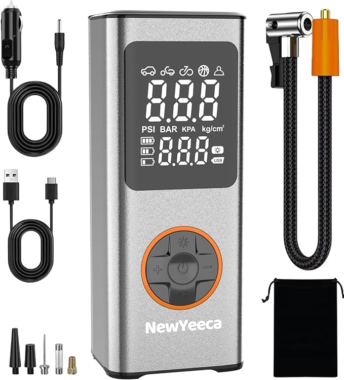 Cordless Tire Inflator Portable Electric Air Compressor, Tire Inflator Air Pump, 150 PSI Tire Pump Gauge with Digital Tire Pressure Detection for Car Tires/Motorcycle Tires/Bicycle Tires/Balls
