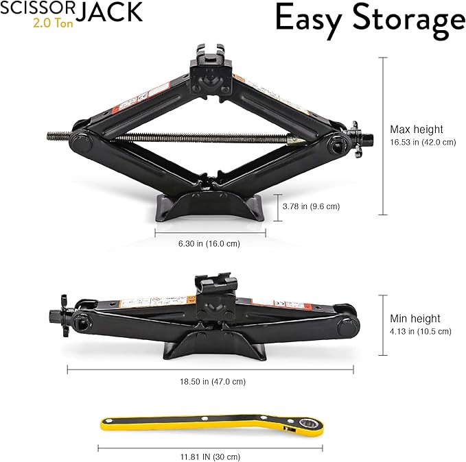 Scissor Jack for Car - 2.0 Ton (4,400 lbs) | Car Jack Kit - Tire Jack | Portable, Ideal for SUV and Auto - Smart Mechanism with Ratchet | Heavy Duty Material