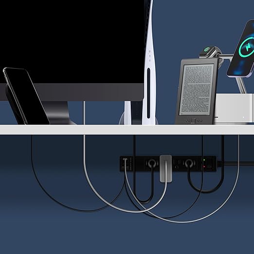 LIDER Outlet Extender with 4 Receptacles, USB Type-A and 2 USB Type-C, Ultra-Thin Flat-Plug with Cord Extender, 4-Outlet Power Strip, Slim Angled Design, Surge Protector, 720 Joules, 5ft Cord, Black