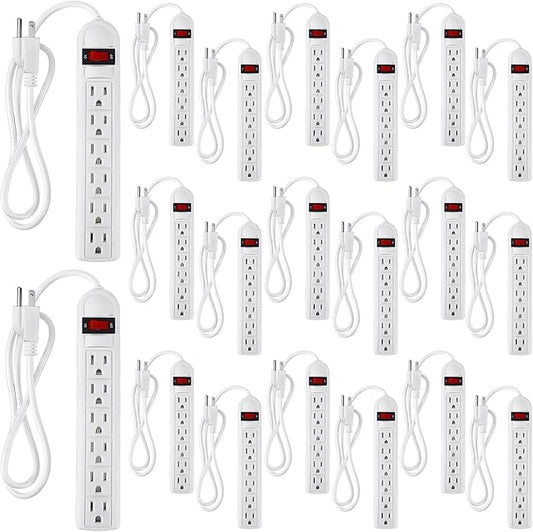 Kanayu 20 Pack 6 Outlet Power Strip Surge Protector 4 ft Cord Low Profile Flat Plug Surge Protector Power Strip for Home Office