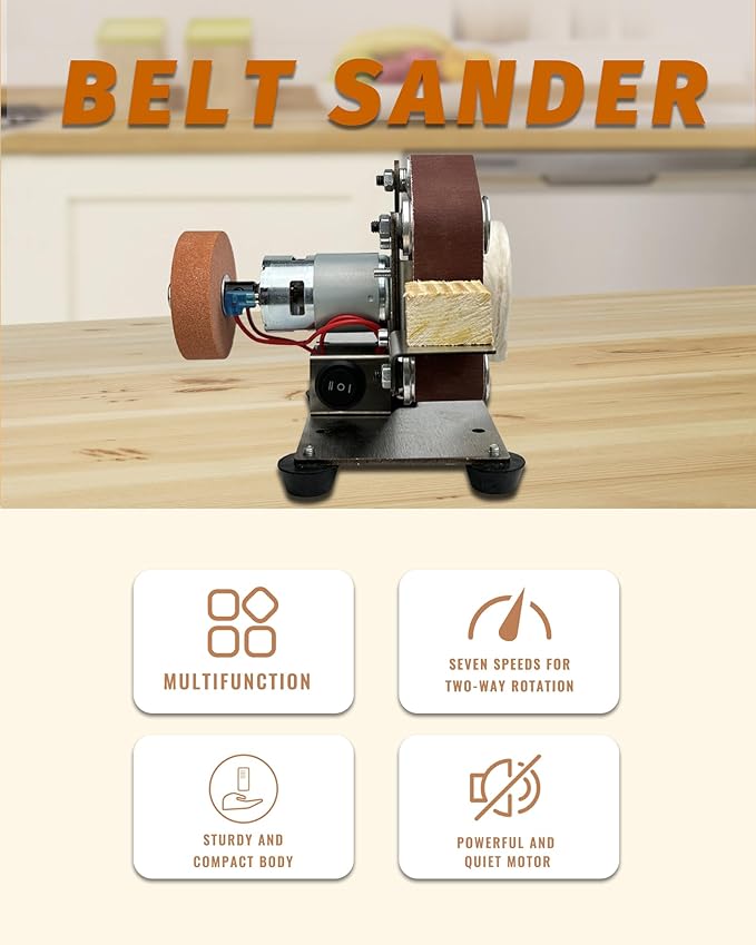 Mini Belt Sander, Electric Sander, Vertical belt sander for knife making, 7 Adjustable Speed Knife Polishing Kit, Power Belt Sanders for Woodworking, DIY (Vertical Mini Belt Sander)