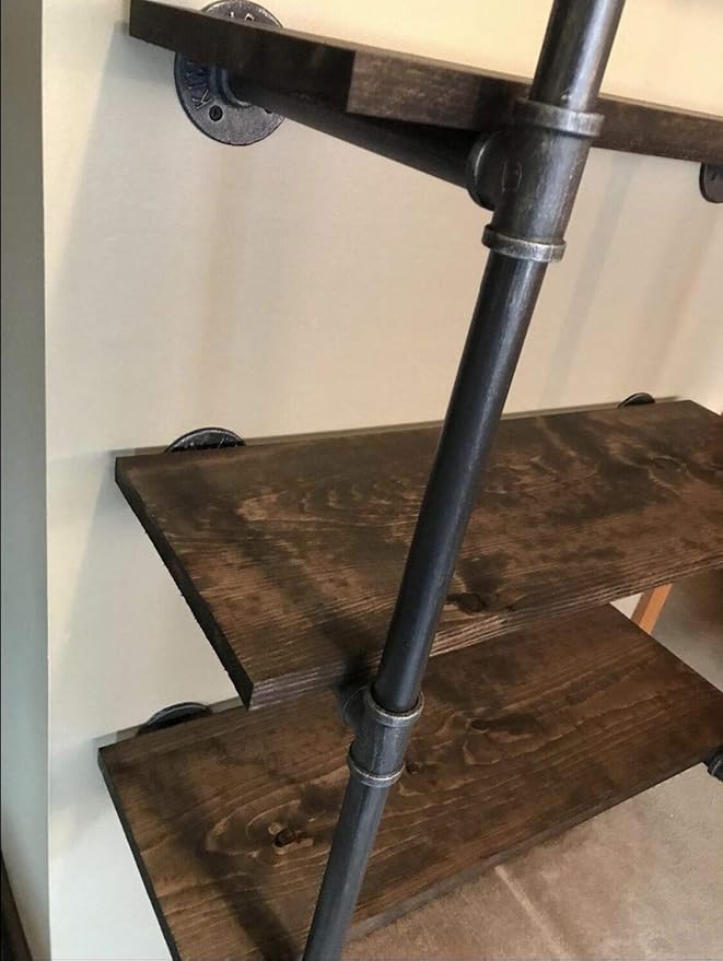 Tianman Industrial Wall Mount Iron Pipe Shelf Shelves Shelving Bracket Vintage Retro Black DIY Open Bookshelf DIY Storage offcie Room Kitchen Shelves (2Pcs,52" Tall,12" deep)