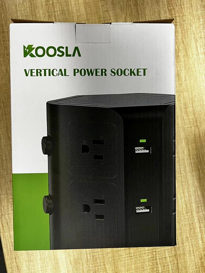 Power Strip Tower by KOOSLA, [15A 1500J] Surge Protector - 12 AC Multiple Outlets & 6 USB Ports, Flat Plug 14 AWG Heavy-Duty Extension Cord 6.5ft, Home Office Supplies, Dorm Room Essentials Black