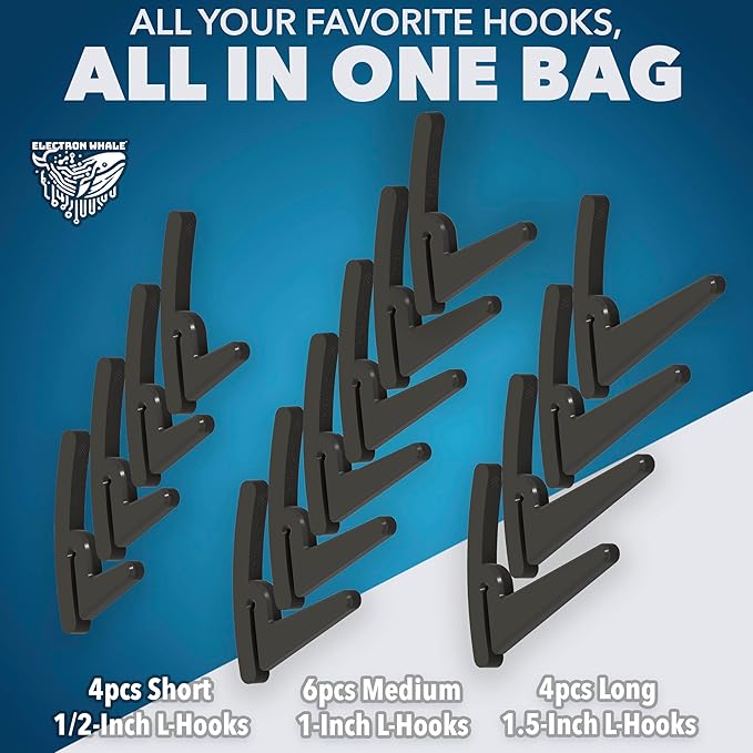 BearClaw Universal Hooks for Garage Shelving and Industrial Storage Racks with Keyhole Slots, L-Hooks Assortment for Garage Shelving, Compatible with Keyhole Slots, UV-Resistant, Up to 40 lbs Load