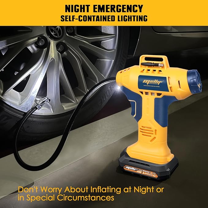 Mellif Tire Inflator Air Compressor Compatible with DeWalt 20V Max Battery, 160 PSI Cordless Portable Air Pump with Mellif 2.0Ah Battery & Charger, Digital Pressure Gauge for Car, Bike, Sport Ball
